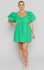 Vashti Mini Dress - Puff Sleeve Sweetheart Dress in Green