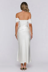 Love Looks Good Lace Satin Off Shoulder Maxi Dress White