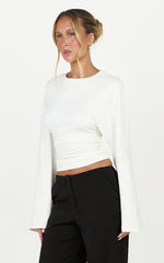 Aurelia Top - Cinched Waist Long Sleeve T Shirt in Off White