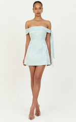 Cora Mini Dress - Off Shoulder Tie Detail Dress in Mint
