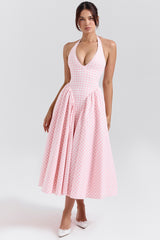 Strawberry Shortcake Gingham Halter Midi Sundress