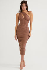 Mocha Asymmetric Cutout Midi Dress