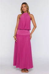 Dreamy Flowy Halter Maxi Dress Magenta