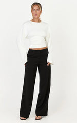 Aurelia Top - Cinched Waist Long Sleeve T Shirt in Off White