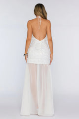 Shimmering Nights Halter Embellished Maxi Dress White