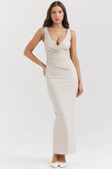 Ecru Vegan Leather Maxi Dress