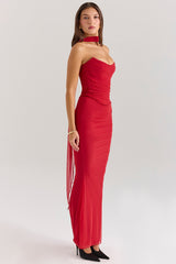 Holly Red Strapless Corset Top With Detachable Neck Scarf