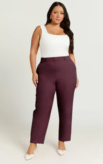Hermie Pants - High Waisted Cropped Tailored Pants in Wine