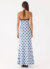 Alessandro Halter Maxi Dress - Blue Mocha Dot