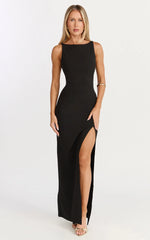 Indi Maxi Dress - Boat Neck Bodycon Dress in Black