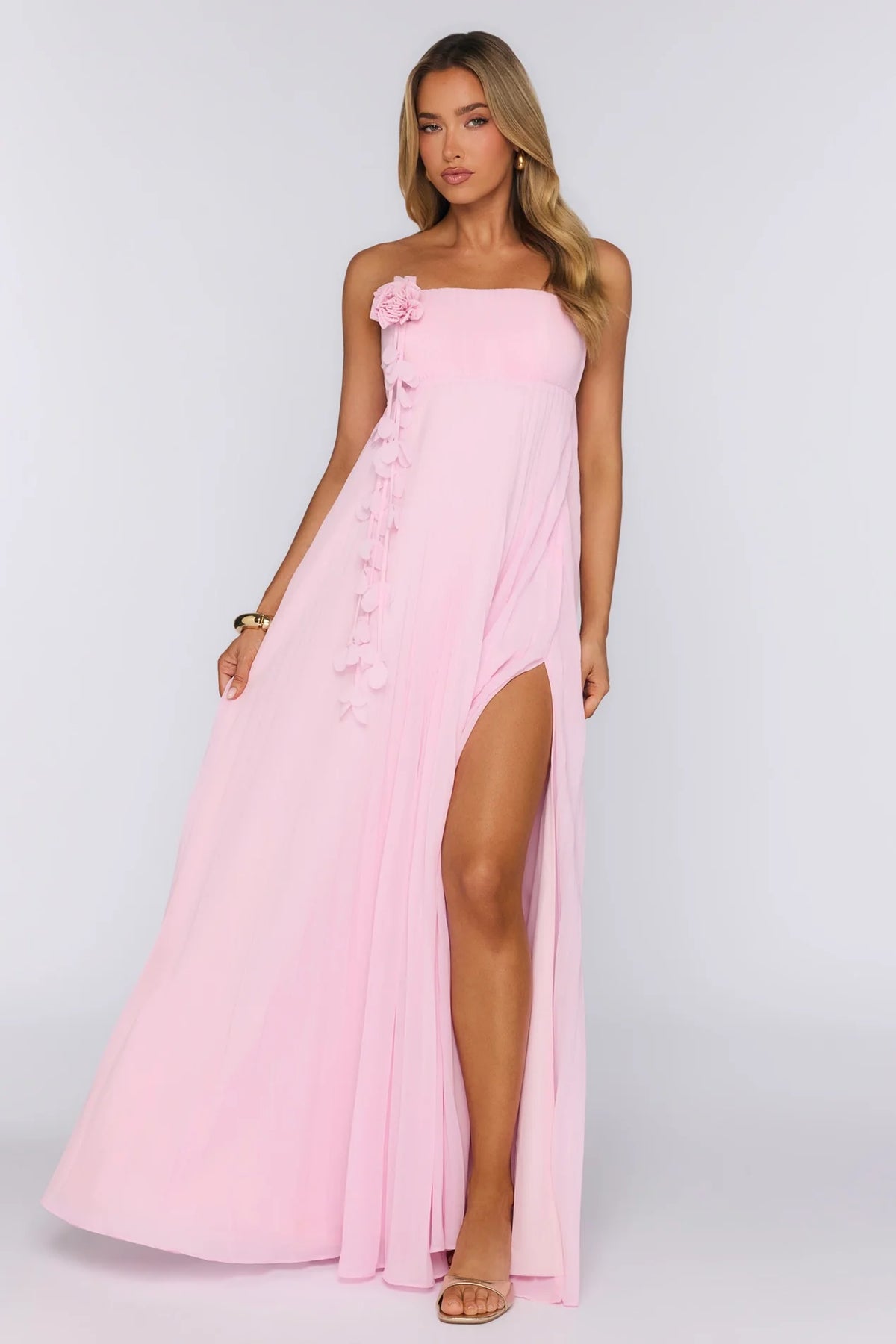 Dreamcatcher Edit Strapless Pleated Maxi Dress Pink