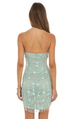 Floral Beaded Mini Dress in Sage Green