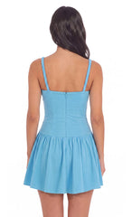 Ruched Fit and Flare Mini Dress in Aqua Blue