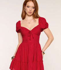 Flirting With Plans Puff Sleeve Skater Dress