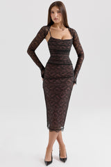 Black Lace Corset Midi Dress