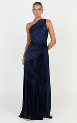Clarissa Maxi Dress - One Shoulder Pleated Dress in Navy