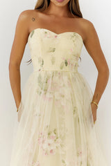 Dream Chaser Floral Tulle Maxi Dress Yellow