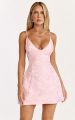 Gianni Mini Dress - Plunge A Line Low Back Dress in Pink