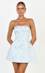 Leona Mini Dress - Strapless Sequin Tulip Dress in Baby Blue