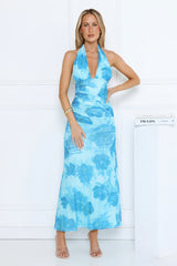 Summer Breeze Glow Halter Maxi Dress Blue