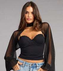 Sheer Drama Mesh Long Sleeve Topper