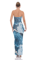 Floral Strapless Maxi Dress in Blue