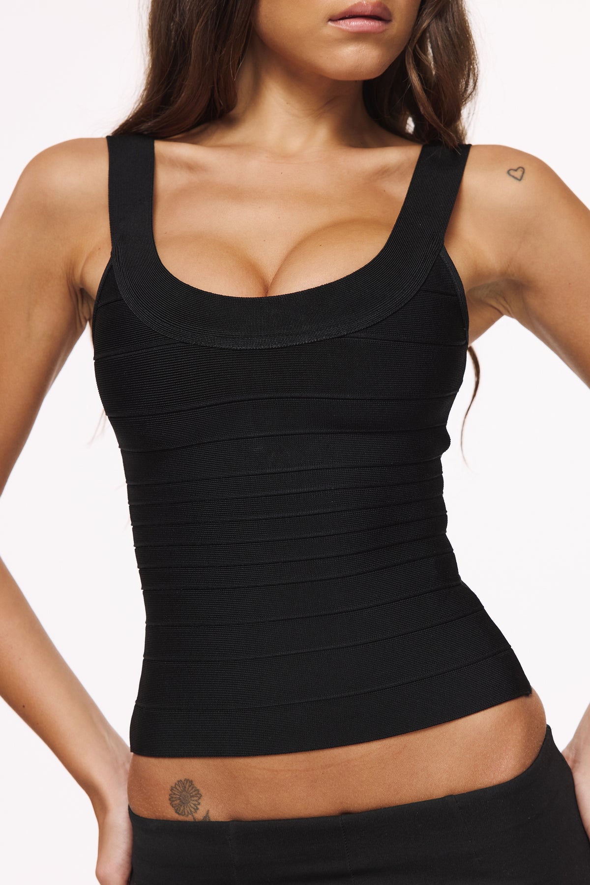Black Scoop Neck Bandage Top
