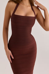 Burnt Sugar Halter Neck Bandage Maxi Dress