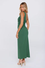 Chic One Shoulder Ruched Drape Maxi Dress Green