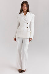 White Wide Leg High Waist Tailored Trousers