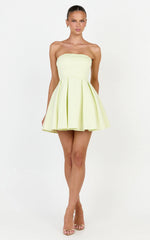 Avery Mini Dress - Strapless Fitted Bodice Full Pleated Skirt Dress in Yellow
