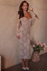 Ivory Lace Long Sleeve Midi Dress
