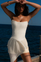 White Chiffon Micro Pleat Strapless Corset Top